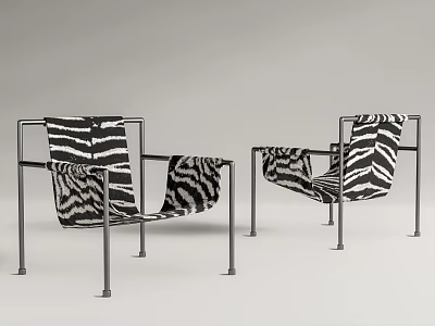 Set Of Two Modern Leisure Chairs With Metal Frame And Zebra Print Design 3d model