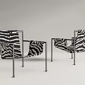 Set Of Two Modern Leisure Chairs With Metal Frame And Zebra Print Design