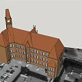 Classical Style Office Building With Brown Exterior Red Brown Roof And Tower