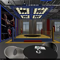 Modern Fitness Gym Interior With Boxing Ring Training Equipment Screen And Rest Seats