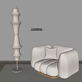 White Single Sofa With Modern Floor Lamp Against Light Wall On Carpet 3d model