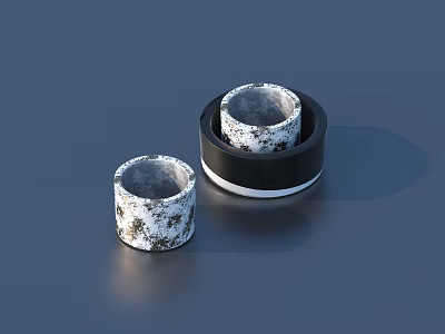 White Gray Speckled Cylindrical Containers With Black Base For Home Use 3d model