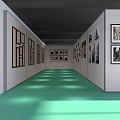Brightly Lit Gallery Corridor With Artworks On Both Walls And Green Floor