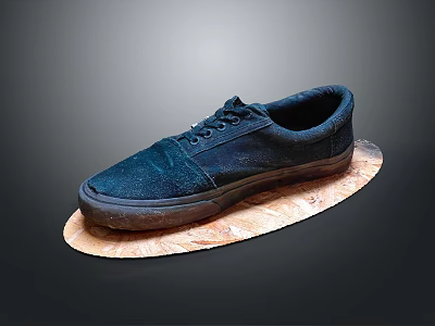 Dark Blue Casual Canvas Shoes Placed On Wooden Oval Tray For Daily Use 3d model