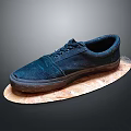 Dark Blue Casual Canvas Shoes Placed On Wooden Oval Tray For Daily Use