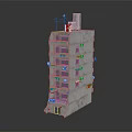 Gray Multi Story Building With Balconies Air Conditioners And Roof Equipment
