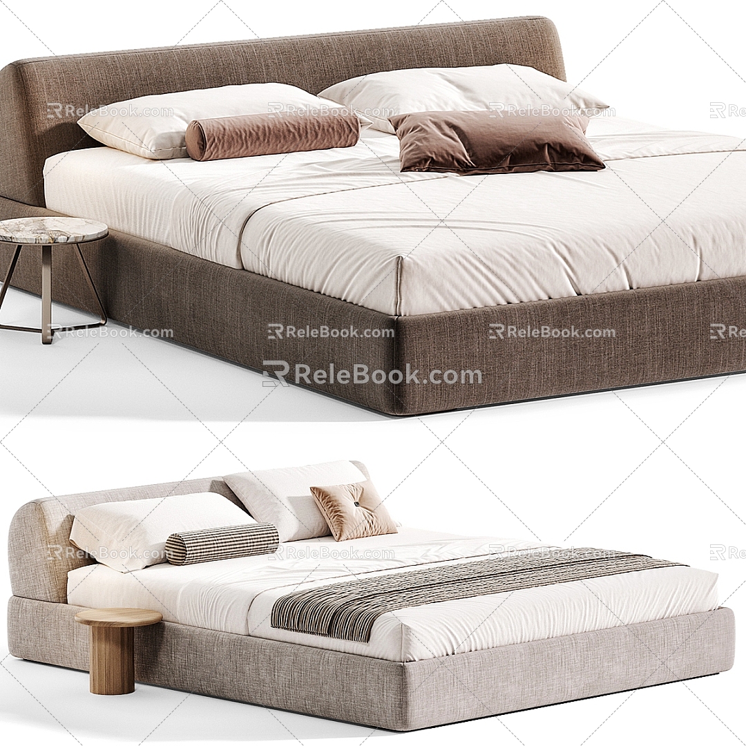 Minotti double bed home textile side bed 3d model