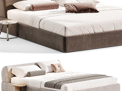 Minotti double bed home textile side bed 3d model