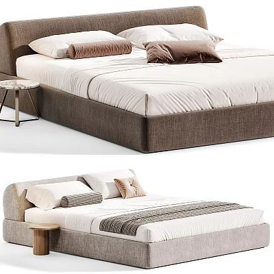 Cozy Upholstered Double Bed With White Bedding Multiple Pillows And Side Table 3d model