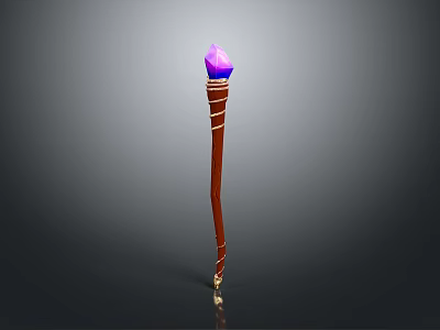 Enchanted Brown Staff With Purple Gem On Top Wooden Texture And Decorative Carvings 3d model