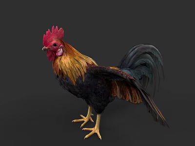 Vibrant Rooster With Red Comb And Colorful Feathers On Black Background 3d model