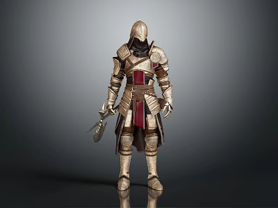 Armored Warrior Creature Character With Gold Red Armor Holding Dagger 3d model