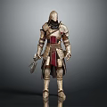 Armored Warrior Creature Character With Gold Red Armor Holding Dagger 3d model