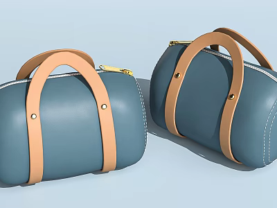 Stylish Blue Leather Handbags With Brown Handles White Stitching And Gold Zippers 3d model