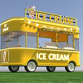Yellow Ice Cream Truck With Displayed Treats On Green Grass And Blue Sky