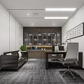 Modern Office Interior With Large Windows Blinds Desk Office Chairs Green Plant Sofa And Carpet