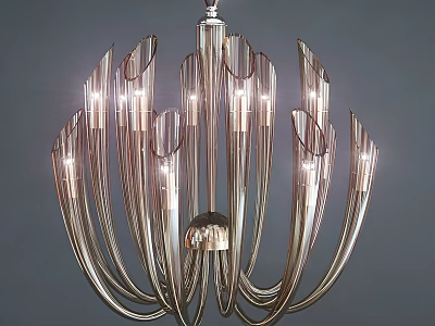Elegant Contemporary Chandelier With Sleek Curved Metal Arms And Warm Glow 3d model