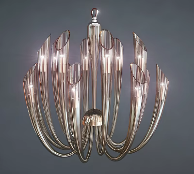 Elegant Contemporary Chandelier With Sleek Curved Metal Arms And Warm Glow 3d model