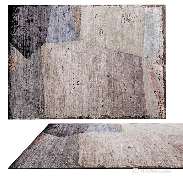 Vintage Modern Square Rug With Geometric Patchwork Neutral Tones And Woven Texture For Living Room 3d model 