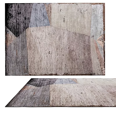 Vintage Modern Square Rug With Geometric Patchwork Neutral Tones And Woven Texture For Living Room 3d model