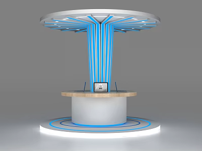 Modern Circular Information Kiosk With Illuminated Blue Lines Base Platform And Screen 3d model