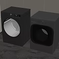 Modern Black Washing Machine And Dryer In Home Interior Setup
