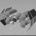 3D Rendered Futuristic Metallic Spacecraft With Multiple Thrusters For Space Exploration