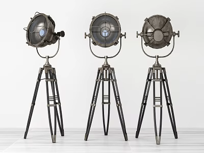 Vintage Industrial Floor Lamps Set Of Three With Tripod Base And Metal Shades 3d model