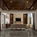 Spacious Duplex Living Room Interior With High Ceiling Balcony Railing And Decorative Art