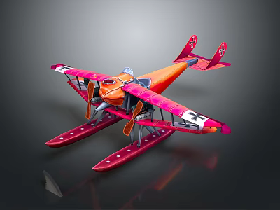 Vibrant Orange And Pink Passenger Plane With Floats And Number 5 On Wings 3d model