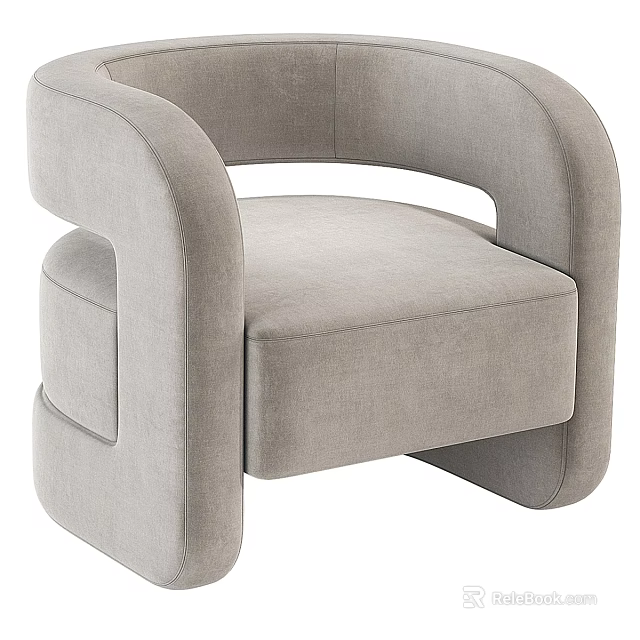 Elegant Modern Single Sofa In Light Gray Velvet With Curved Armrests 3d model 