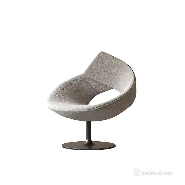 Modern Accent Chair Upholstered Gray Fabric with Curved Backrest and Round Black Metal Base 3d model 