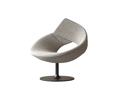 Modern Accent Chair Upholstered Gray Fabric with Curved Backrest and Round Black Metal Base 3d model