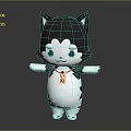 Cute Cartoon Husky Character With Black And White Fur Green Eyes And Tag Around Neck