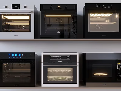 Modern Household Electrical Appliances Ovens With Various Colors Designs And Glass Door Displays 3d model