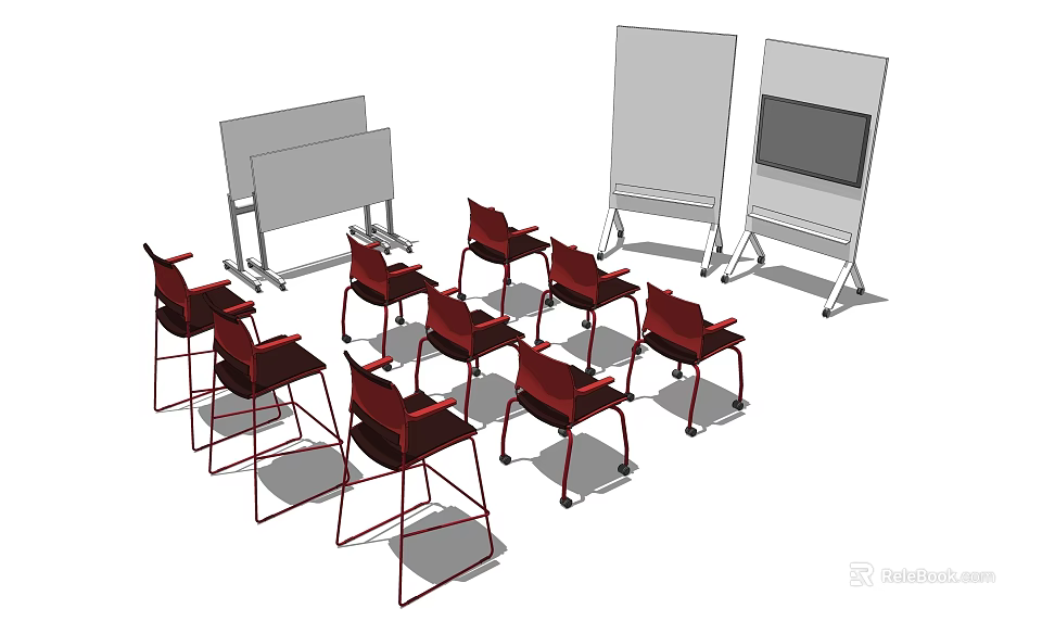 Office Chairs Arranged In Meeting Room With Whiteboards And TV Screen 3d model 