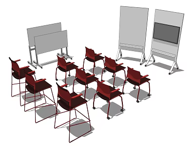 Office Chairs Arranged In Meeting Room With Whiteboards And TV Screen 3d model