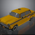 Vintage Yellow Taxi With Checkered Stripes American Flag Sticker On Shiny Surface