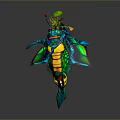 Colorful Mythical Creature Character With Blue Green Body Yellow Green Scales And Plant Head