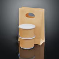 Decorative Ornament Set with Paper Bag and Stacked Paper Cups White Lids on Black Background