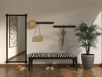 Middle Ancient Entrance Mirror Shoe Changing Stool 3d model