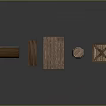 Rustic Wooden Scene Components With Chest Table Stool And Barrel