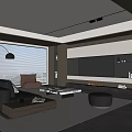 Modern Italian-style Living Room Without Main Lights Living Room Sofa Coffee Table Combination TV Background Wall Leather Sofa Multi-person Sofa Single-person Sofa Floor Lamp 3d model