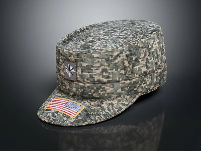 Camouflage Military Cap With American Flag Patch 3d model