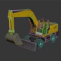Yellow Wheeled Excavator with Front Bucket and Operator Cab Design 3d model