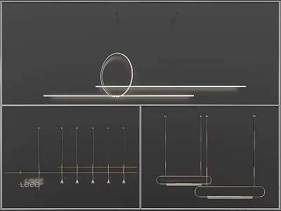 Modern Geometric Chandelier Design With Circular And Linear Metal Hanging Structures 3d model