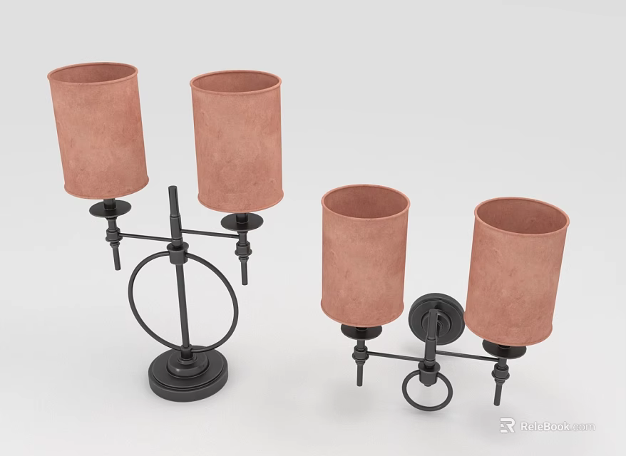 Modern Lighting Combinations With Pink Cylindrical Shades And Black Metal Frames For Home Decor 3d model 