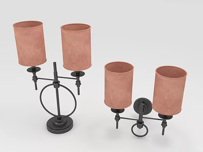 Modern Lighting Combinations With Pink Cylindrical Shades And Black Metal Frames For Home Decor 3d model