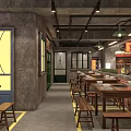 Fun Mario Themed Restaurant Interior With Question Mark Block Neon Signs And City Night View