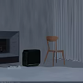 Modern Leisure Chair In Interior With Wooden Frame Fireplace Black Cabinet And Curtains